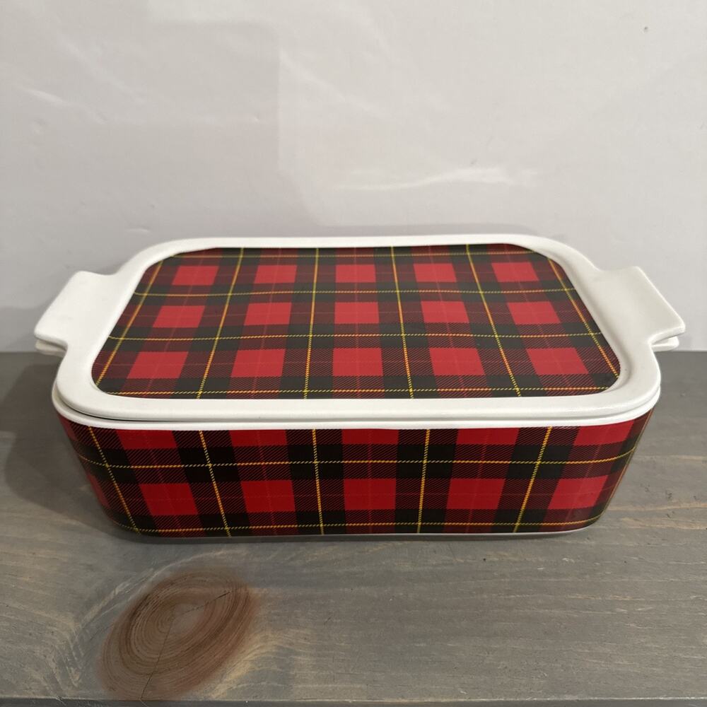 Grace’s Pantry Porcelain Red/Black Plaid Tartan 3 In 1 Casserole Dish&Lid Cover